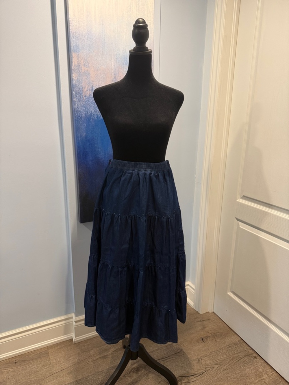 Women’s Denim Like Tiered colour Maxi Skirt